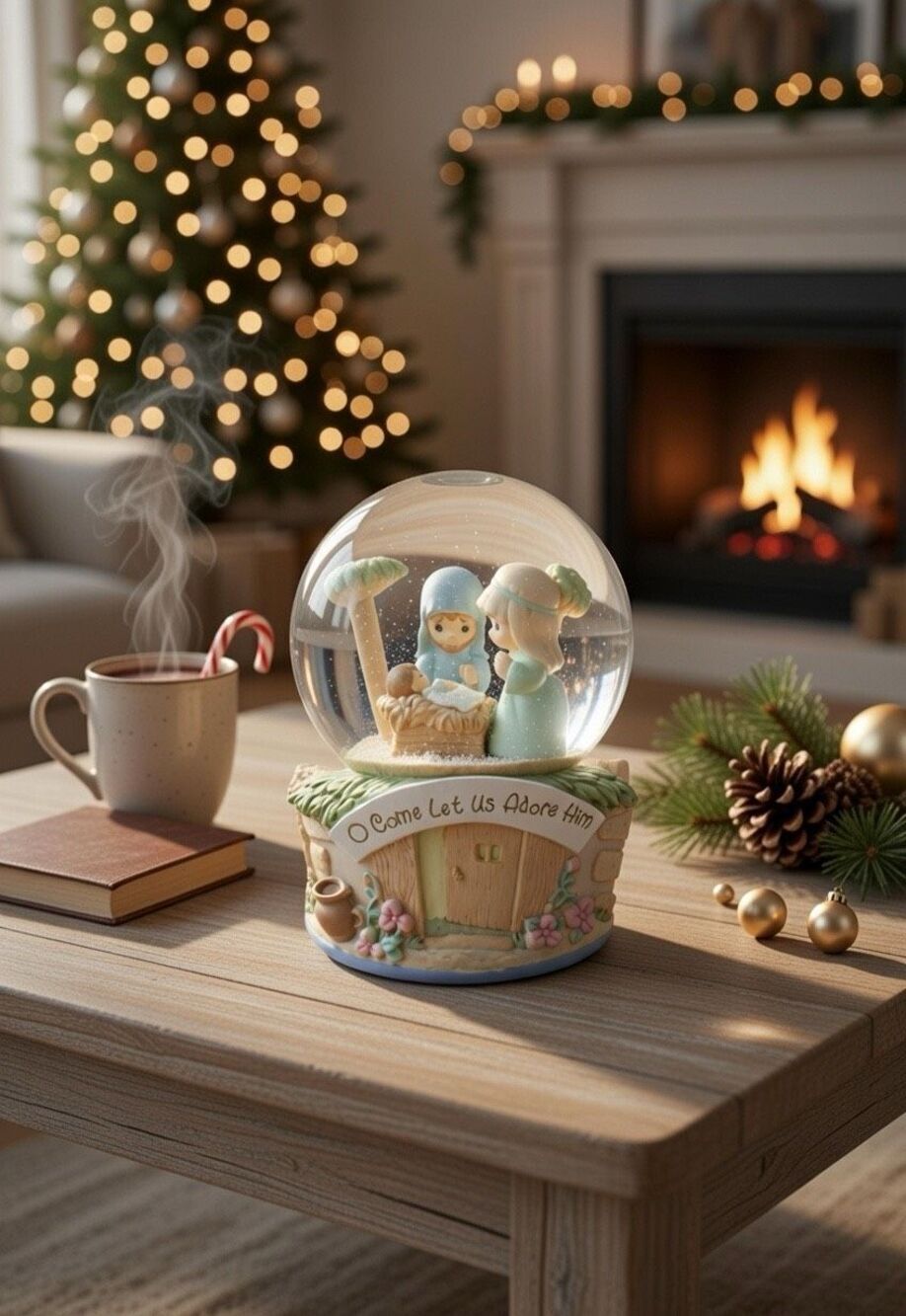 Christmas Village Precious Moments Snow Globe Musical O Little Town Of Bethlehem
